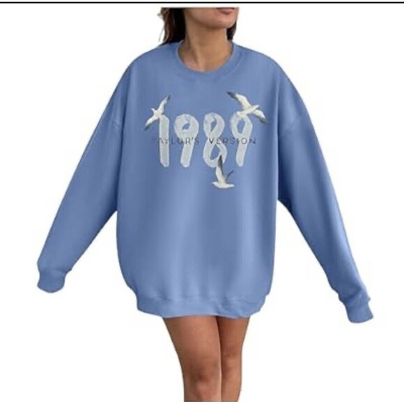 Taylor Swift Tops - 1989 Taylor’s Version Crewneck Sweatshirt Small Taylor Swift Baby Blue Seagulls